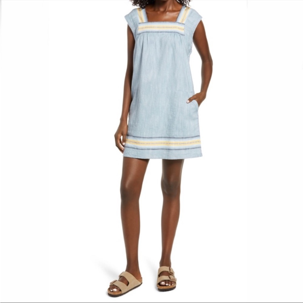 Faherty Hailee shift dress in Indigo Ombré Stripe